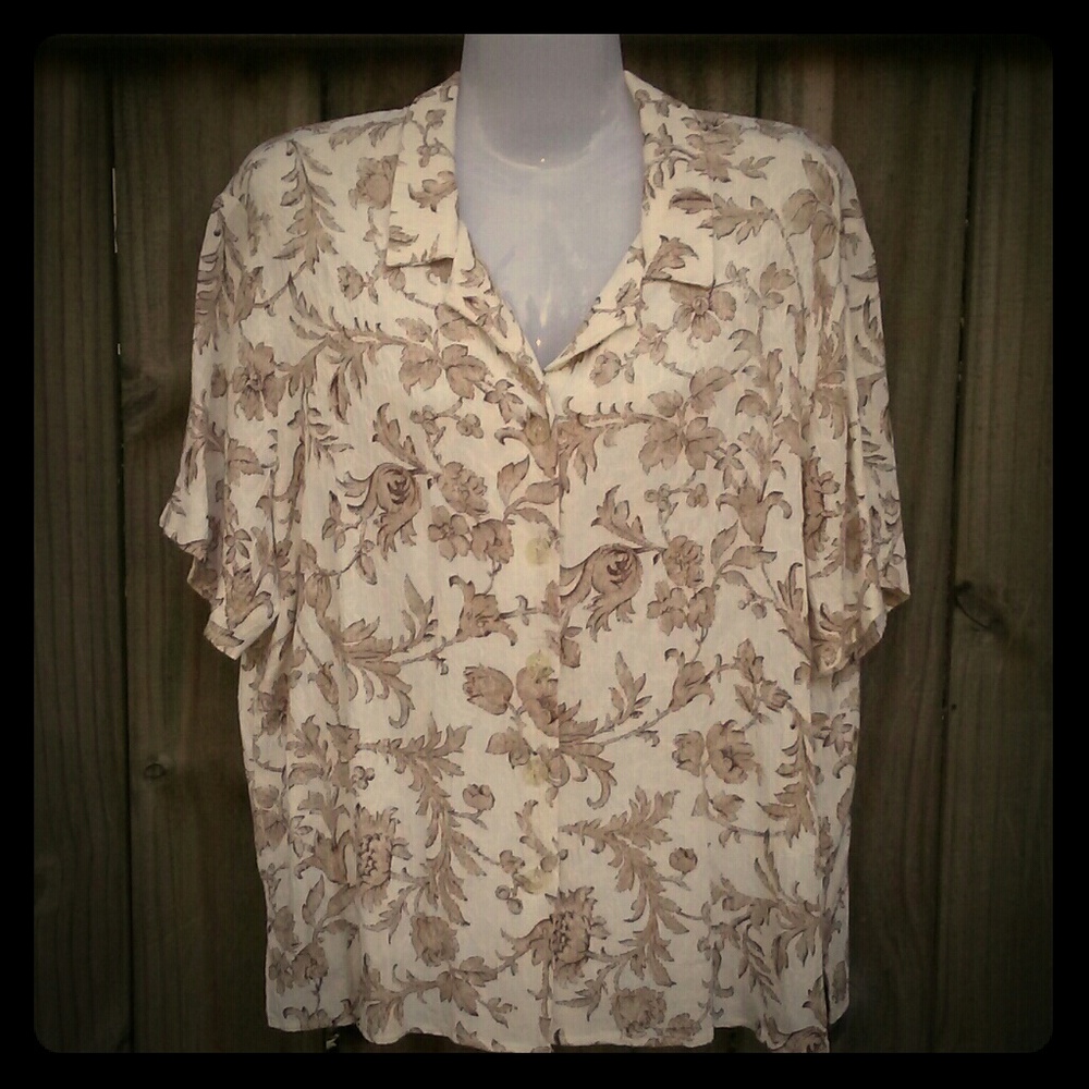 Vintage Pinup Retro Rose Floral Gold 1990s Blouse